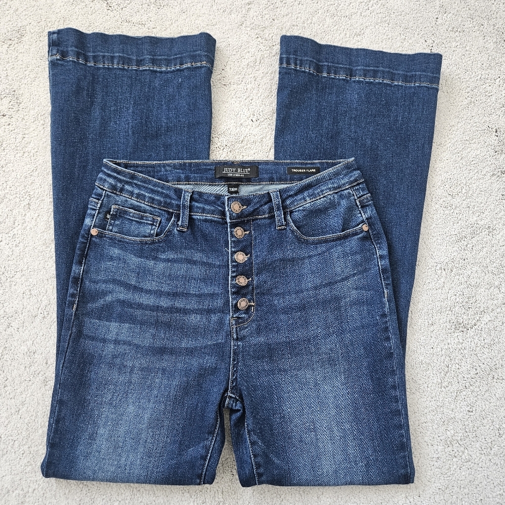 NWOT Judy Blue | Trouser Flare Button Fly Dark Denim Jeans, Womens 13/31 - Picture 4 of 9